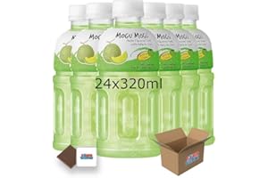 Mogu Mogu Flavored Drinks 24x320ml, MELON - Nata De Coco Juice - Refreshing Taste - Fun Drinking During Hot Summers Or Take Them On Trips & Picnics Boxed Treatz