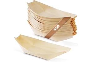 FOOGO Green 50Pcs Barques en Bois Bambou Jetables, 18cm, Certifiées FSC®, Barbecue, Garden Party, Salade & Snacks, Écologique, Biodégradable, Mariage, Comme Bols en Feuille de Palmier et Papier