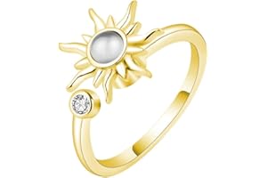 LUTAKU To My Daughter - Fidget Ring Silver Moonstone Sun Anxiety Ring for Women,Stress Reliever Spinner Rings, Adjustable Open Ring,Fidget Jewelry for Women Girls