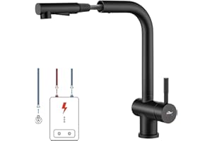 Auralum Bateria kuchenna niskociśnieniowa, czarna, kran kuchenny, wyciągana, armatura kuchenna ze stali nierdzewnej, armatura zlewozmywakowa z wylewką, dwa rodzaje strumienia wody, bateria mieszakowa