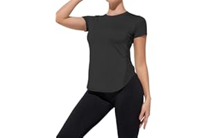 Weardear Sport T-Shirt Damen Rundhalsausschnitt Workout Tops Kurzarm Atmungsaktive Mesh Seiten Laufen Yoga Top