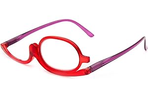 Amorays Occhiali per Truccarsi Donna, Occhiali da Lettura rotanti per strumento Monolente per Trucco Moda L3660NEW（Rosso，+3.0）