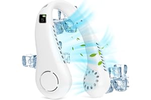beseloa Ventilador portátil de cuello 5 engranajes, pantalla digital sin hojas portátil, 2600 mAh, gran capacidad, aire acondicionado perezoso, USB, ventilador pequeño (blanco) (XS01-66)