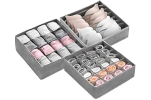 Ballery Organizer do szuflad na bieliznę, składane organizery do szuflad na ubrania, organizery do przechowywania, pudełka do przechowywania skarpet, biustonosza, chusteczek, zestaw 3 szt