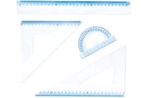 Campus University - Set Técnico, Regla, Cartabón, Escuadra y Semicírculo para la Escuela, Oficina, perfecta para Niños y Adultos, Color Transparente