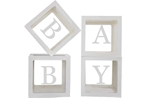 OLILLY Cajas BABY Blancas y Transparentes para Decoración Baby Shower o Nacimiento – 4 cajas ideales para decoración
