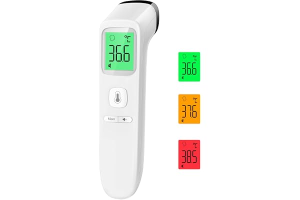 Thermomètre Frontal Sans Contact, Thermometre Bebe, Thermomètre Médical Numérique Infrarouge pour Adultes, Lecture Précise avec Ecran LCD, Mode Muet, Rappel de Mémoire (Blanche)