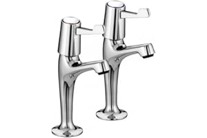 Bristan Lever High Neck Pillar Taps Chrome with Ceramic Disc Valves, Chrome Plated