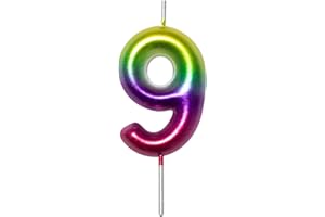 DERVENTA Number Candle Multicolored 2.36 inch Party Celebration Anniversary Decoration Perfect Birthday Brunch Dessert Cake Topper 1 Piece (Number 9)