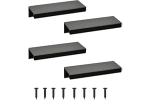 GSHUR 4 Tiradores Ocultos para Muebles, Puertas o Armarios - Aluminio, Color Negro, 12 cm - Invisibles para Cocina