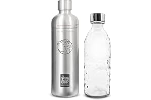 ‎SODA BÄR BESSER TRINKEN SodaBär | Edelstahl 1L Flasche & Glasflasche >Bundle< mit Drehverschluss für Wassersprudler wie Aarke Carbonator, Philips | nachhaltig und perfekt für unterwegs