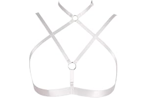 PETM•HS Women's Punk Body Chest Harness Lingerie Hollow Out Frame Strap Adjust Plus Size Black Festival Gothic Rave EDC Costume