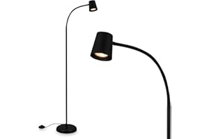 BRILONER – Stehlampe als Deko im Wohnzimmer und Leselampe, Schwenkbare Lampe, Wohnzimmerlampe, Fußtaster, Indirekte Beleuchtung, Schwarz