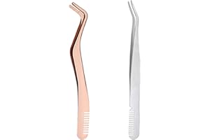 FOFUYIM 2 Pcs Eyelash Tweezers, Stainless Steel Eyelash Extension Tweezers, Lash Tweezer with Comb
