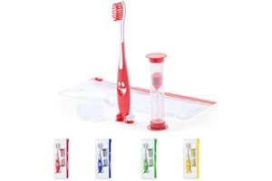 CEZARO - Set de brosse à dent rouge pour enfant : Une brosse amusante avec ventouse + Un sablier de 2 min + Une trousse de rangement (Fident rouge)