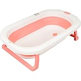 Toral Foldable Baby Bathtub with Pink Feet &ndash; Baby Bath with Comfortable Feet, Easy to Store and Use, Non-Slip Feet and Hanger