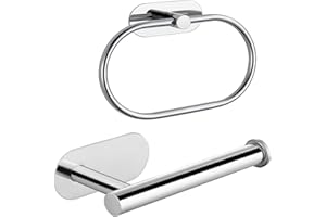 Toilet Paper Holder/Towel Ring Self Adhesive, Eolax No Drilling Chrome Bathroom Hardware Accessories, Stainless Steel Sticky Toilet Roll Hanger and Hand Towel Holder, 2 Pieces