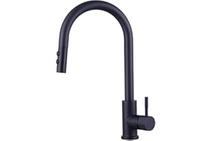 WOEN-FLOW Wasserhahn Küche Schwarz, Hochdruck Küchenarmatur Ausziehbar 360° Schwenkbar, Einhebel Spültischarmatur mit Brause 2 Modi, Hoher Bogen Mischbatterie Küche, Armatur Küche Ausziehbar Edelstahl