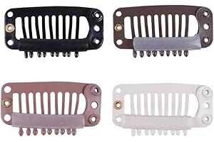 YANTAISIYU Clip de Peluca de 9 dientes Pinzas de extensión de cabello con silicona en la parte posterior 24 piezas/lote (32mm marrón oscuro)