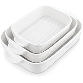 MALACASA Bake.Bake Series Set of 3 Porcelain Baking Moulds, Baking Dish, Rectangular Cream