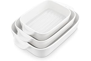 MALACASA serie Bake.Bake Juego de 3 Moldes de Porcelana para Hornear, Fuente para Horno Bandejas Rectángulo Color Crema