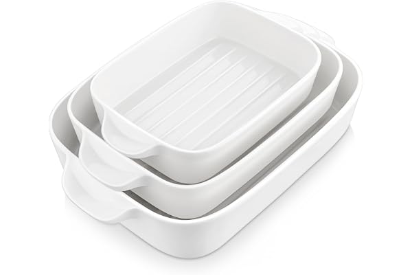 Malacasa, Série Bake Lot de 3 plats à four rectangulaires en porcelaine - Couleur crème