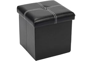 Bonlife Banqueta de Almacenamiento Tapa Abatible Baúl Puff Taburete para Dormitorio y Pasillo,Relleno de Esponja,Negro, 30 x 30 x 30 cm