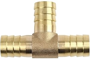 TA-VIGOR 2Pcs 16mm Brass T-Barb Splicer Connector, 3-Way Fuel Hose Barbed Fitting, T-Shaped Tube Splitter for Water, Fuel, Gas, Air and Oil Lines