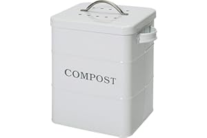 ayacatz Métal Poubelle Compost Cuisine, 6 litres Composteur Cuisine Petite avec 4 Filtre à Charbon,Bac à Compost pour comptoir de Cuisine avec Couvercle et Poignée-Blanc