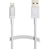 Amazon Basics Cavo di ricarica Lightning a USB-A, certificato MFi, in nylon intrecciato, per iPhone, argento, 1.8 m