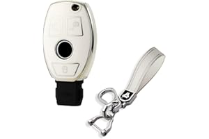 RXXR Etui na kluczyki samochodowe kompatybilne z Mercedes Benz A B C E S CLK AMG Class C180 W164 W245 W209 W204 z miękkiego TPU, srebrny biały