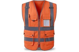 HYCOPROT Gilet de sécurité Haute visibilité avec Poches et Fermeture éclair, Gilet Respirant de Construction légère, Conforme aux Normes