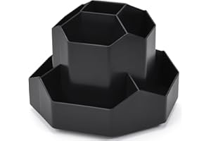 FRETONBA Rotating Pen Holder - 360 Rotating Large Capacity Pens Organiser, Pen Holder Children with 9 Compartments for Desk, Office, School, Family (Black