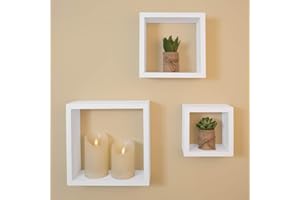 Anika Set di 3 mensole galleggianti a Forma di cubo o Vassoio, Misura Grande, Media, Piccola (Bianco, cubo)