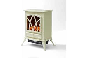 Warmlite WL46018C Stirling Portable Electric Fire Stove Heater with Realistic LED Flame Effect, Adjustable Thermostat, Overheat Protection, 2000W, Crème