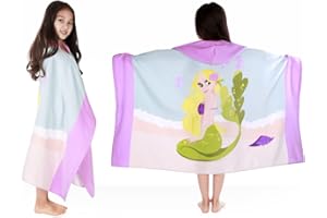 BANGSAUR Kinder-Strandtuch mit Kapuze, 100% Baumwolle, weich und saugfähig, Badetuch, Badetuch, Überzieher für Jungen und Mädchen, extra Größe: 127×76cm (Süße Meerjungfrau)