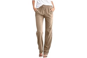 ZYPAINIY Femme Lin Pantalon Été Coton Lin Pantalon Léger Casual Elegant Pantalon Élastique Pantalon Décontractée Couleur Unie Mode Pants avec Poches