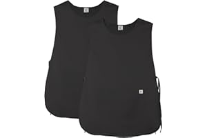JONATHAN UNIFORM Set da 2 Pezzi Unisex Grembiule da Lavoro 2-3 Tasche Grembiule Maestra Asilo Cucina Estetista, Casacca Sanitaria Senza Maniche per Farmacia