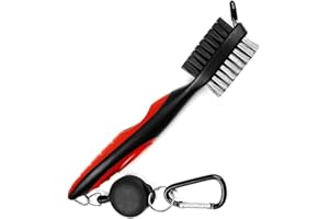 GROIFY Golf Club Cleaning Brush and Groove Cleaner with Retractable Clip, Golf Cleaning Tools, Extends 2 ft Brass, Ergonomic Design, Easily Attaches to Golf Bag