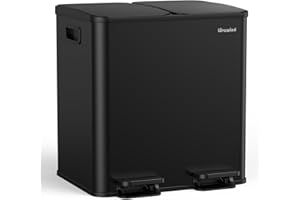 lovewind Mülleimer, 2 x 15L Mülleimer Küche, Doppeleimer für Recycling und Abfall, Schwarz, Mülleimer aus Edelstahl mit Deckel und Inneneimern, Großes Fassungsvermögen, Deckel mit Soft-Close-Funktion