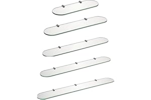 HomeHeng Mensola da Bagno in Vetro Temperato Con 8mm di Spessore e Staffe in Cromatura in Ottone, 60 x 12CM Bordo Ovale Curvo Mensola Bagno Vetro, E3308-60HC