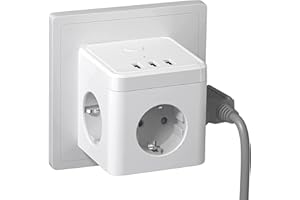 DYNOPULS Steckdosenleiste 3-Fach mit 3 USB A, Doppelstecker für Steckdose, Weiß