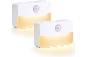 HOTUT Lampka Nocna LED z Czujnikiem Ruchu i Zmierzchu, 2 Sztuki, Zasilanie Bateryjne, Automatyczne Włączanie/Wyłączanie, Do Szafy i Schodów