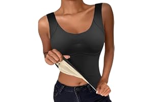 Hanaoops Top Termiche Donna Senza Maniche Canotta Intima Invernale Maglie con Reggiseno Camicie Intimi Foderati in Pile Magliette Caldi Casual Caldo e Morbido Lingerie