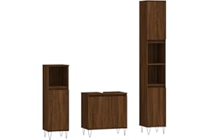 vidaXL Badmöbel Set 3 TLG., Badezimmer Möbel mit viel Stauraum, Badschränke mit Metallfüßen, Waschbeckenschrank Hochschrank Badezimmerschrank, Braun Eichen Optik Holzwerkstoff