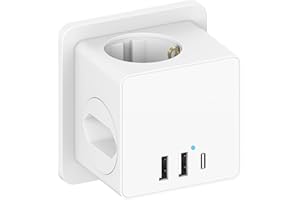 SEPTSEVEN Ladron Enchufes con USB C, Triple Multiple con 3 USB, 6 en 1 Cubo Cargador Ladrón Enchufes, Multiple Pared con Interruptor, Regleta Pared Compatible con Hogar Oficina (White)