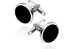 EIH1 2 Pezzi Gemelli Camicia Uomo, Gemelli da Polso per Uomo Acciaio Inossidabile Nero Rotondo Retro Gemelli