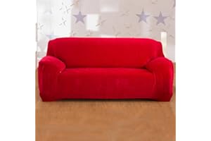 Hiseng Sofa Überzug, Stretch Sofabezug 1 2 3 4 Sitzer Polyesterfaser Couch Überzug Waschbar Universal Sofa Cover Samt Sofaschoner für Haustiere Und Kind (Rot,3-Sitzer)