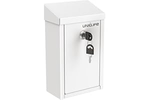 Uniclife Key Drop Box for Outside, White Metal Donation Box Collection Box with Key Lock, Safe Suggestion Box, Wall Mounted Mailbox with Top Slot, Steel Cash Drop Box for Home Office and Business