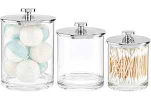 mDesign Moderna Scatola con Coperchio – Scatola plastica Ideale per i dischetti struccanti – Versatile Contenitore portaoggetti Bagno – Set da 3 – Argento/Trasparente